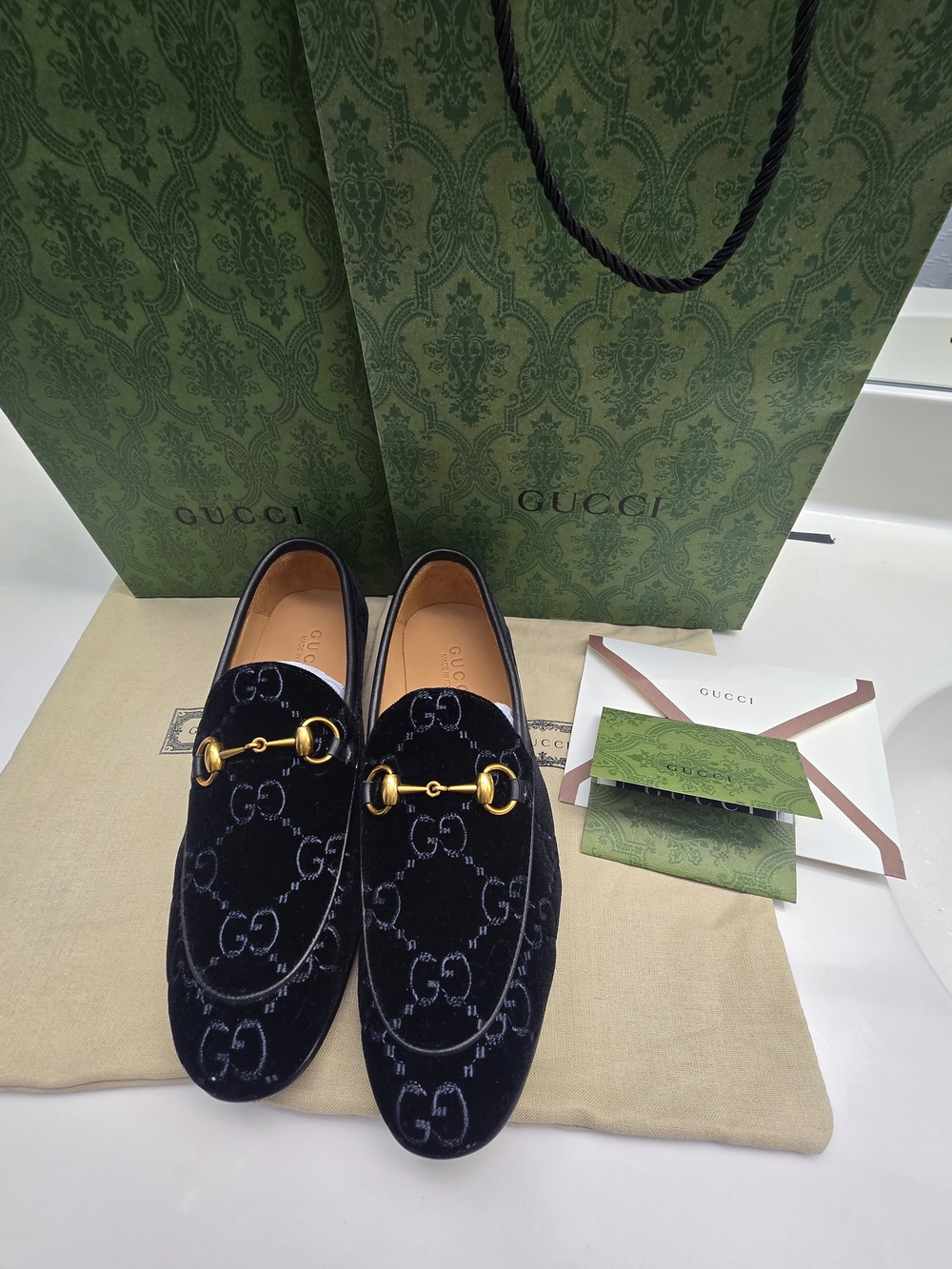 Gucci Men's Black GG Velvet Horsebit Loafers